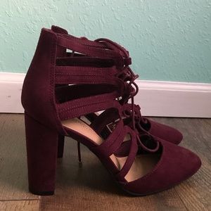 Red closed toe block heels